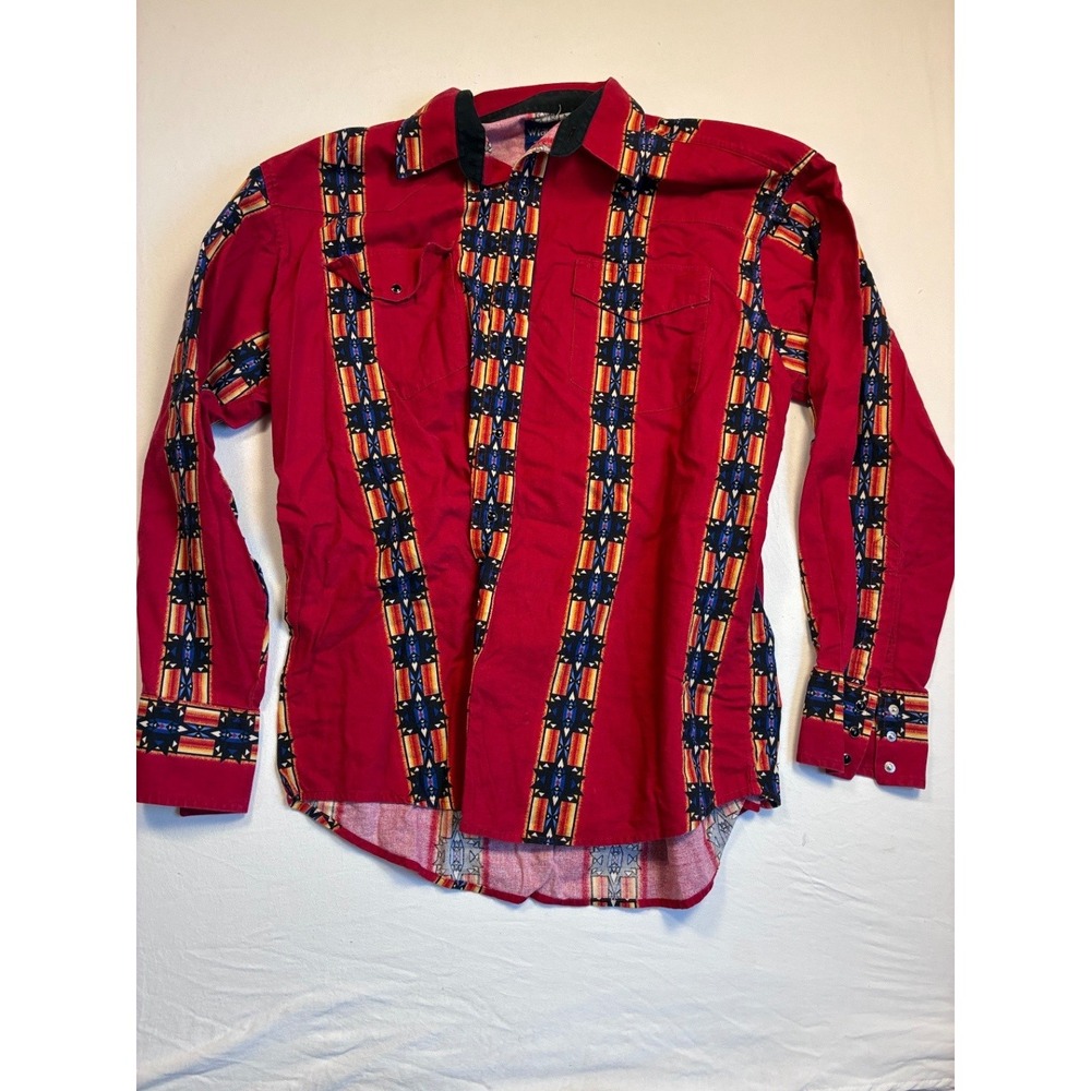 Wrangler Mens Western Red Geometric Snap Down Long Sleeve Shirt L